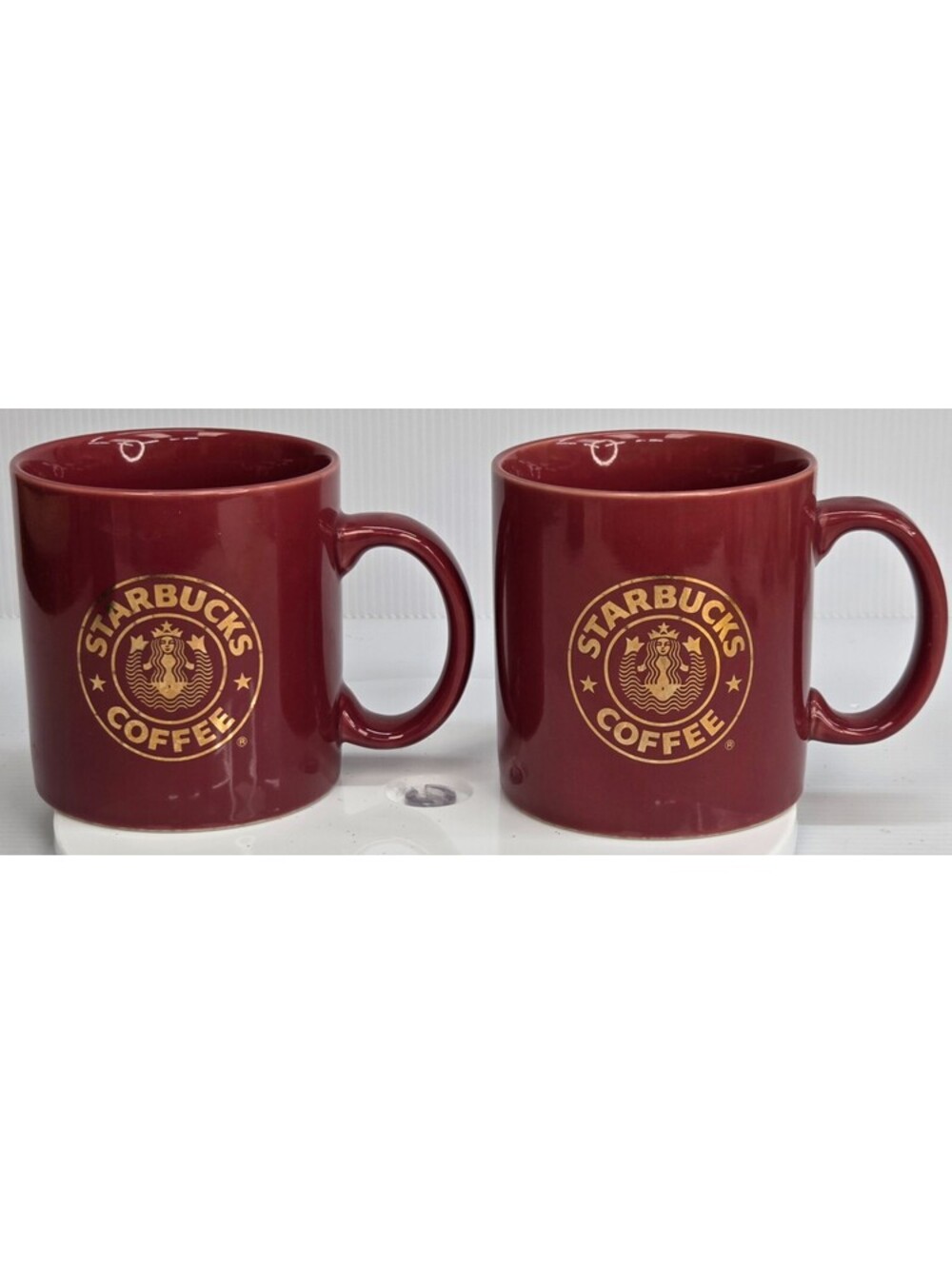 Starbucks Japan Coffee Mugs Set of 2 Burgundy Gold Logo Vintage 2000s